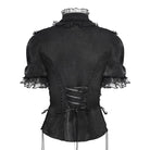 DEVILFASHION Women's Gothic Ruffled Stand Collar Puff Short Sleeved Shirt Black