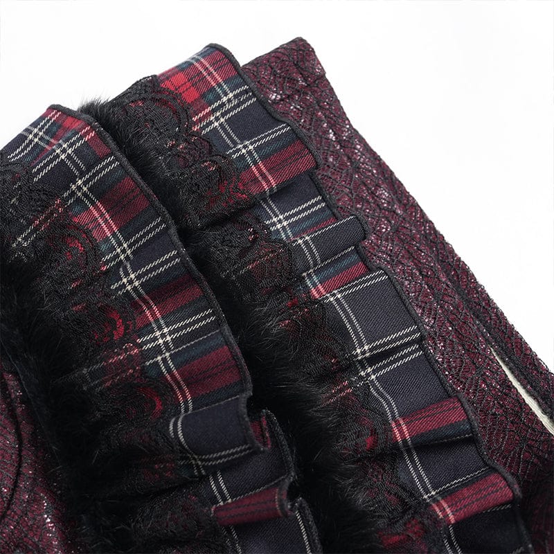 DEVILFASHION Women's Grunge Star Layered Plaid Falbala Shorts