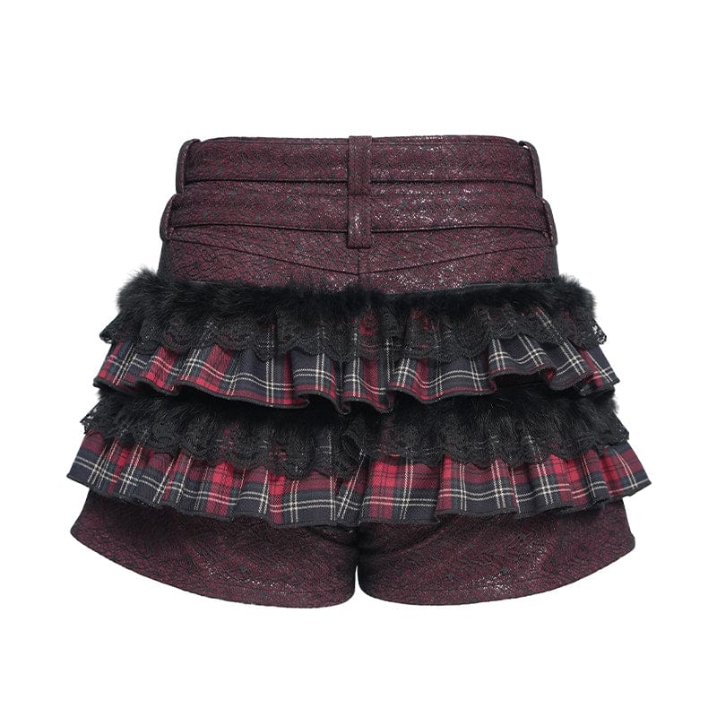 DEVILFASHION Women's Grunge Star Layered Plaid Falbala Shorts