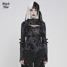 DEVILFASHION Women's Punk Asymmetric Cutout Printed Long Sleeved Shirt