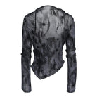DEVILFASHION Women's Punk Asymmetric Cutout Printed Long Sleeved Shirt