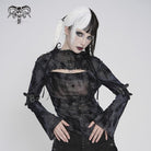 DEVILFASHION Women's Punk Asymmetric Cutout Printed Long Sleeved Shirt