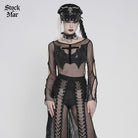 DEVILFASHION Women's Punk Bat Cross Mesh Top