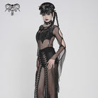 DEVILFASHION Women's Punk Bat Cross Mesh Top