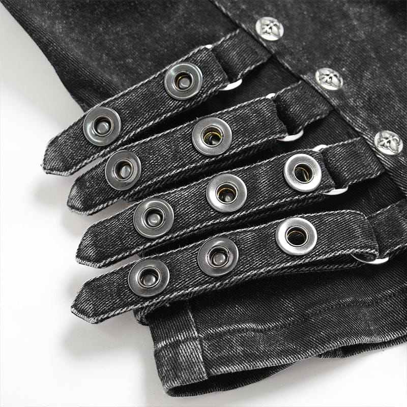 DEVILFASHION Women's Punk Buckle-up Straps Cutout Zip Vest