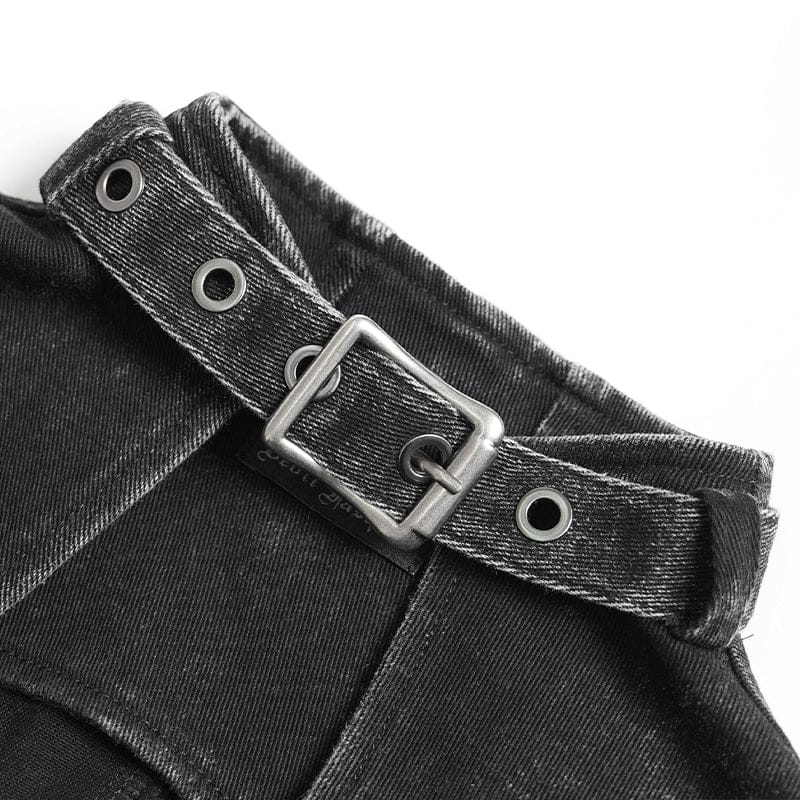 DEVILFASHION Women's Punk Buckle-up Straps Cutout Zip Vest