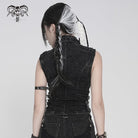 DEVILFASHION Women's Punk Buckle-up Straps Cutout Zip Vest