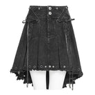 DEVILFASHION Women's Punk Cross Eyelets High/Low Pleated Skirt