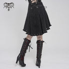 DEVILFASHION Women's Punk Cross Eyelets High/Low Pleated Skirt