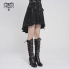 DEVILFASHION Women's Punk Cross Eyelets High/Low Pleated Skirt