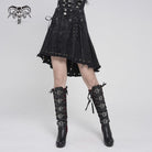 DEVILFASHION Women's Punk Cross Eyelets High/Low Pleated Skirt