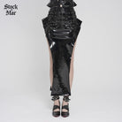 DEVILFASHION Women's Punk Eyelet Straps Zip Long Skirt