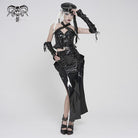 DEVILFASHION Women's Punk Eyelet Straps Zip Long Skirt