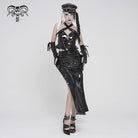 DEVILFASHION Women's Punk Eyelet Straps Zip Long Skirt