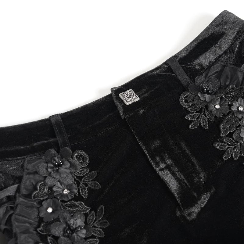 DEVILFASHION Women's Punk Floral Mesh Ruffled Lace-up Shorts