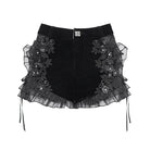 DEVILFASHION Women's Punk Floral Mesh Ruffled Lace-up Shorts