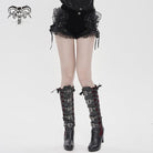 DEVILFASHION Women's Punk Floral Mesh Ruffled Lace-up Shorts