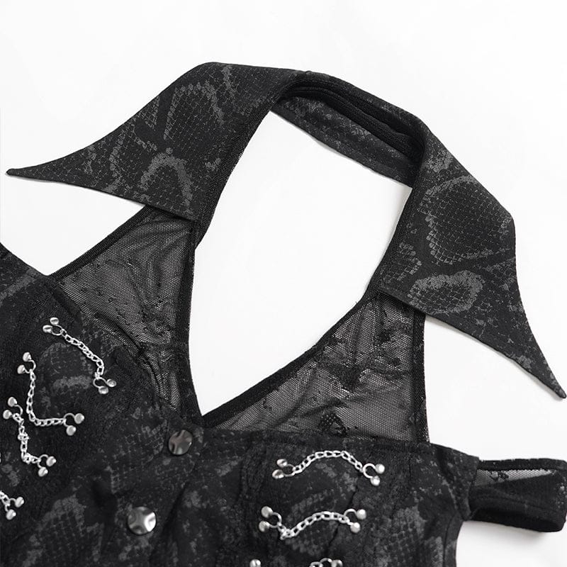 DEVILFASHION Women's Punk Irregular Chained Off Shoulder Vest