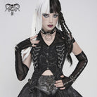 DEVILFASHION Women's Punk Irregular Chained Off Shoulder Vest