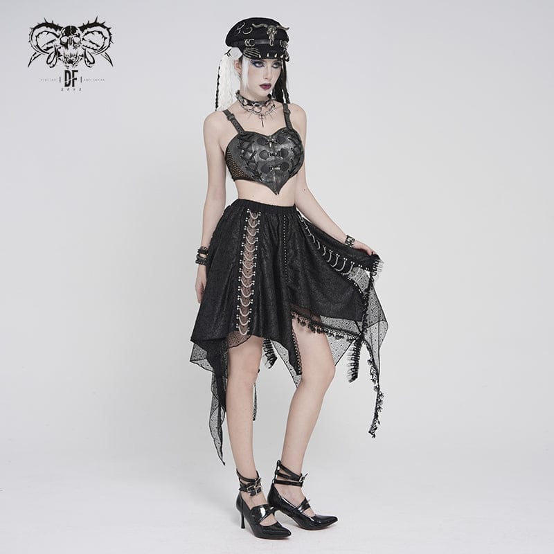 DEVILFASHION Women's Punk Irregular Chained Streamer Skirt