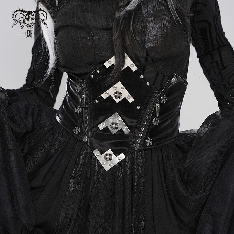 DEVILFASHION Women's Punk Irregular Cross Skull Zip Underbust Corset