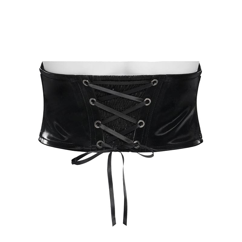 DEVILFASHION Women's Punk Irregular Cross Skull Zip Underbust Corset