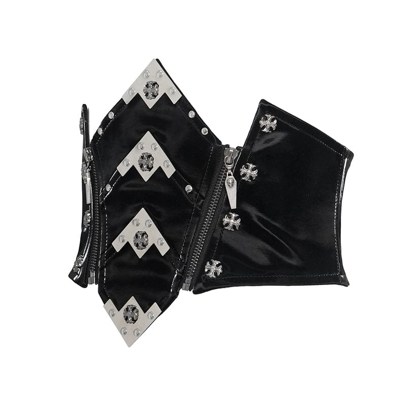 DEVILFASHION Women's Punk Irregular Cross Skull Zip Underbust Corset