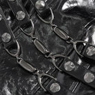 DEVILFASHION Women's Punk Irregular Eyelets & Rings Turn-down Collar Jacket Black