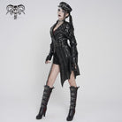 DEVILFASHION Women's Punk Irregular Eyelets & Rings Turn-down Collar Jacket Black