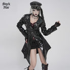 DEVILFASHION Women's Punk Irregular Eyelets & Rings Turn-down Collar Jacket Black