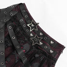 DEVILFASHION Women's Punk Irregular Skull Eyelet Straps Mesh Skirt Black-Red