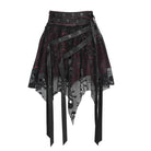 DEVILFASHION Women's Punk Irregular Skull Eyelet Straps Mesh Skirt Black-Red