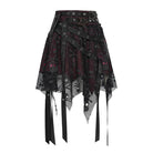 DEVILFASHION Women's Punk Irregular Skull Eyelet Straps Mesh Skirt Black-Red
