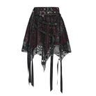 DEVILFASHION Women's Punk Irregular Skull Eyelet Straps Mesh Skirt Black-Red