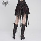 DEVILFASHION Women's Punk Irregular Skull Eyelet Straps Mesh Skirt Black-Red