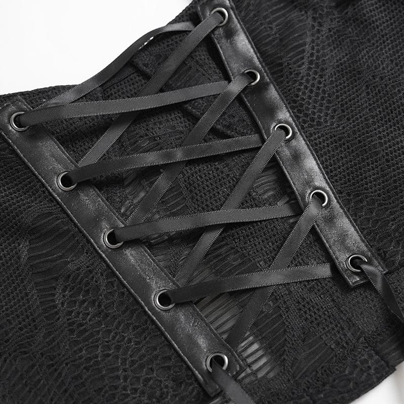 DEVILFASHION Women's Punk Lace-up Strappy Chained Bustier