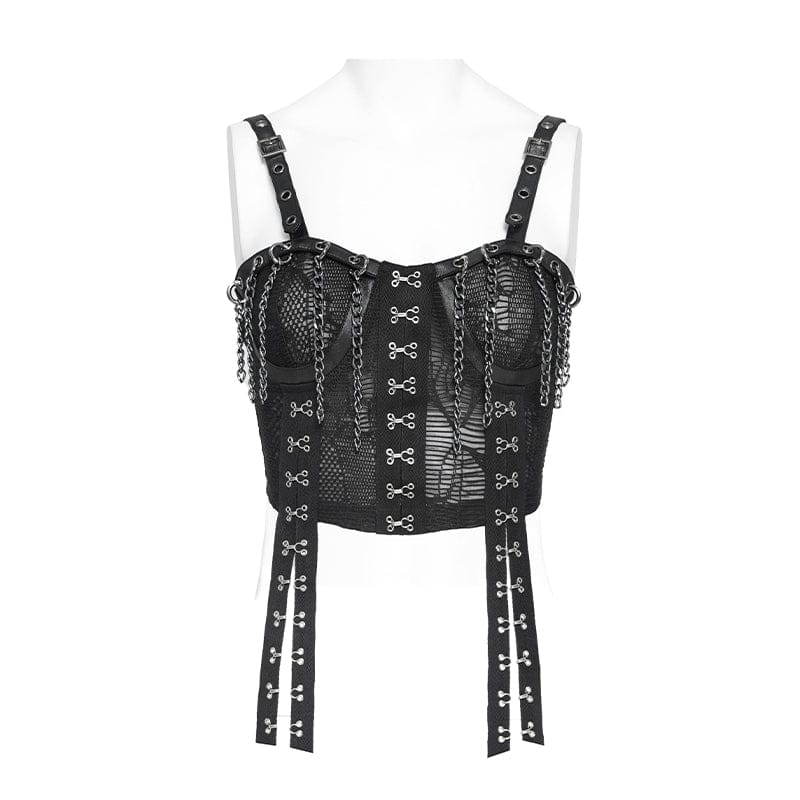 DEVILFASHION Women's Punk Lace-up Strappy Chained Bustier