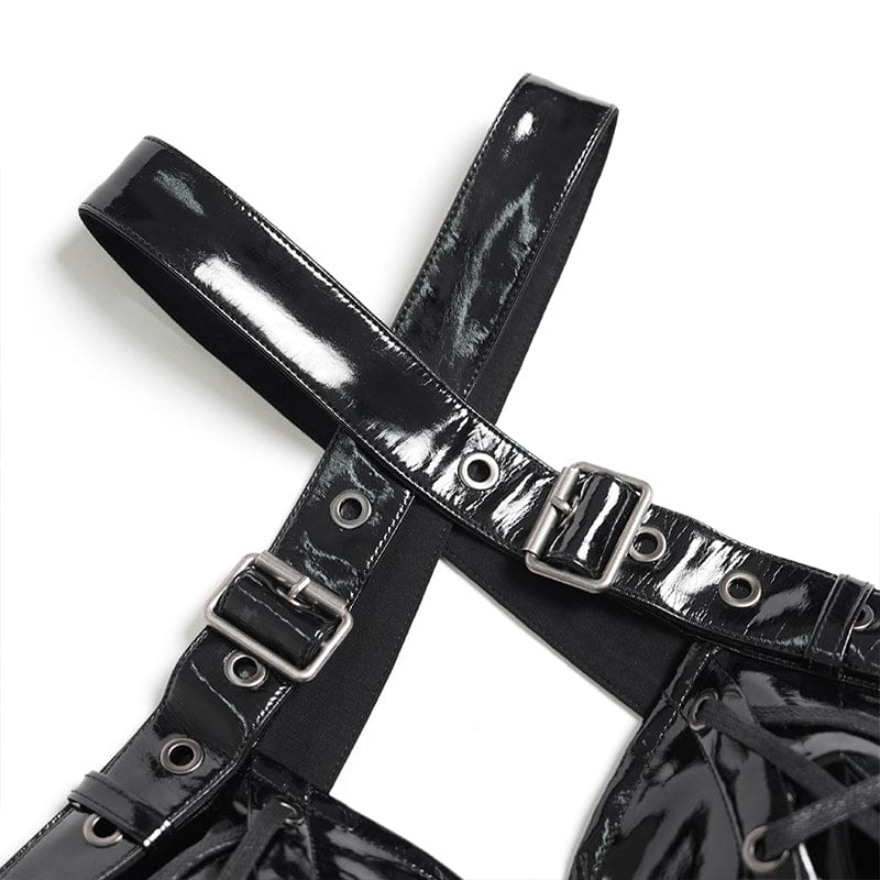 DEVILFASHION Women's Punk Pentacle Buckle-up Strap Zip Vest