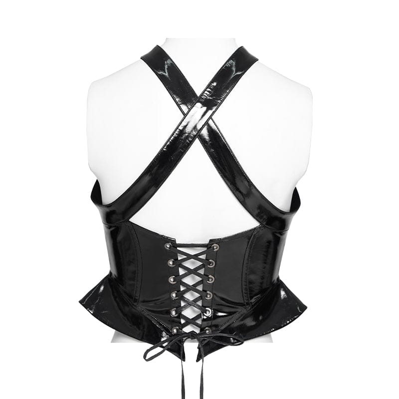 DEVILFASHION Women's Punk Pentacle Buckle-up Strap Zip Vest