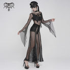 DEVILFASHION Women's Punk Rivets Chained Mesh Pants