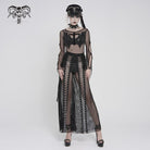 DEVILFASHION Women's Punk Rivets Chained Mesh Pants