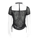 DEVILFASHION Women's Punk Studded Chained Drawstring Short Sleeved Shirt