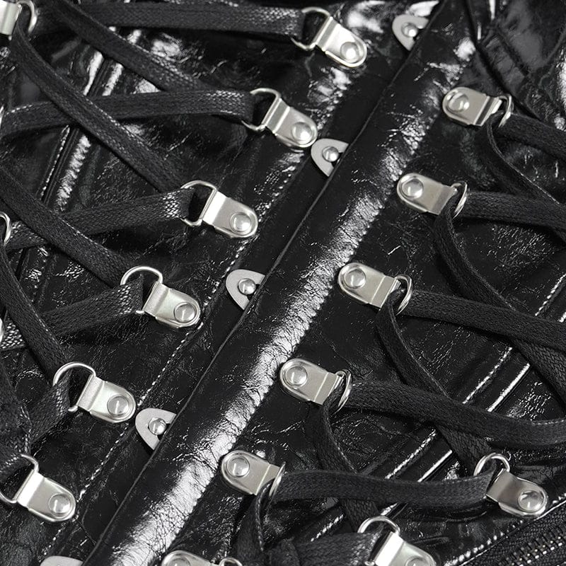 DEVILFASHION Women's Punk Studded Zip Lace-up Overbust Corset Black