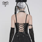DEVILFASHION Women's Punk Studded Zip Lace-up Overbust Corset Black