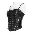 DEVILFASHION Women's Punk Studded Zip Lace-up Overbust Corset Black