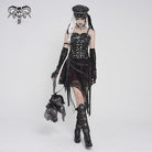 DEVILFASHION Women's Punk Studded Zip Lace-up Overbust Corset Black