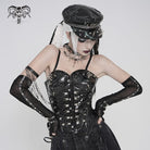 DEVILFASHION Women's Punk Studded Zip Lace-up Overbust Corset Black