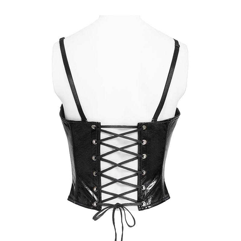 DEVILFASHION Women's Punk Studded Zip Lace-up Overbust Corset Black