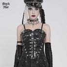 DEVILFASHION Women's Punk Studded Zip Lace-up Overbust Corset Black