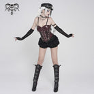 DEVILFASHION Women's Punk Studded Zip Lace-up Overbust Corset Red